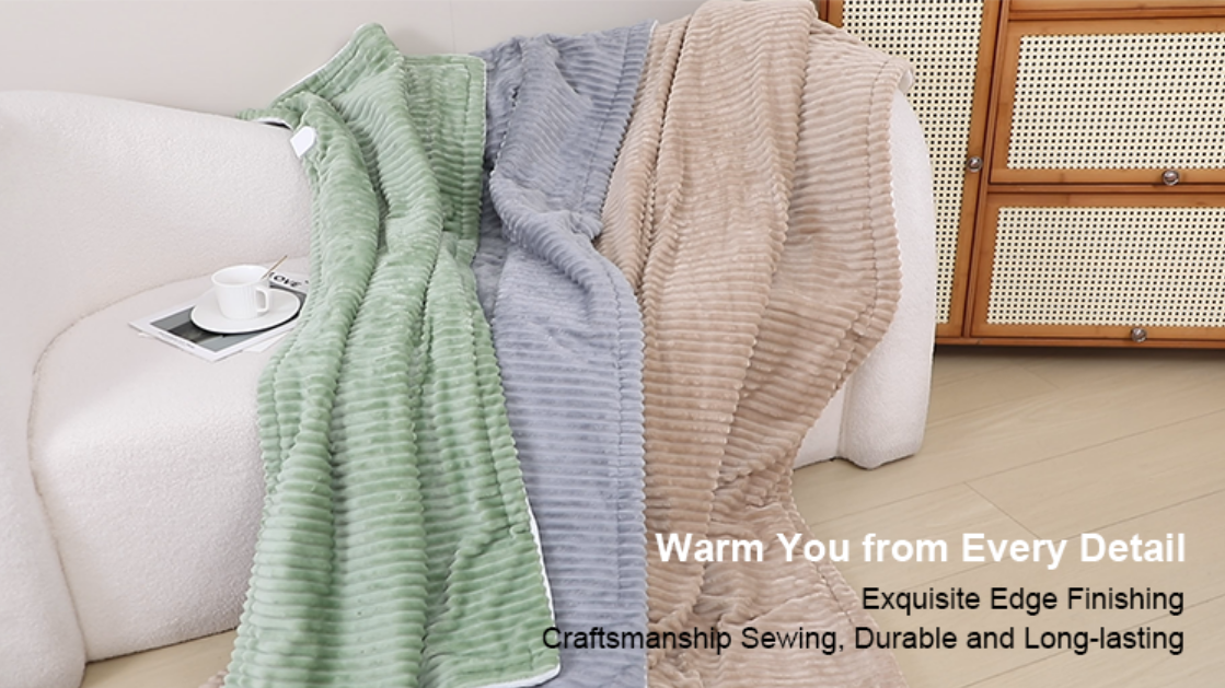 Ribbed Flannel Electric Throw Blanket Details Ribbed Flannel Electric Throw Blanket Details